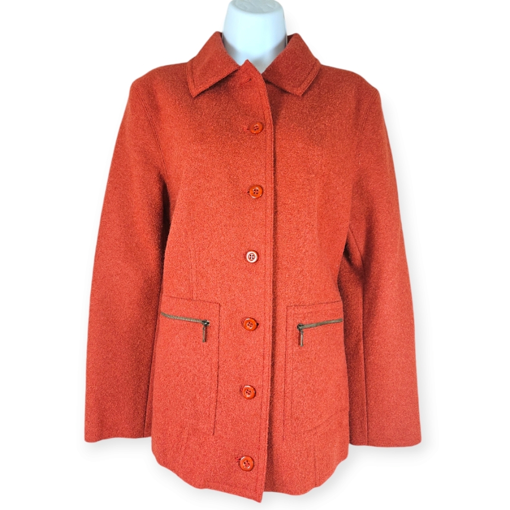 NWOT Talbots orange Alpaca wool blend jacket pea coat Womens Medium